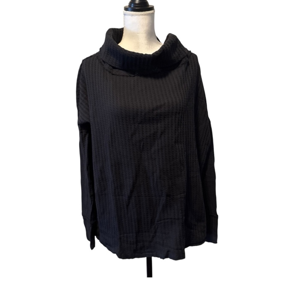 Free People Juicy Long Sleeve Cowl Neck Oversized‎ Black Thermal Top Size S - Picture 6 of 9